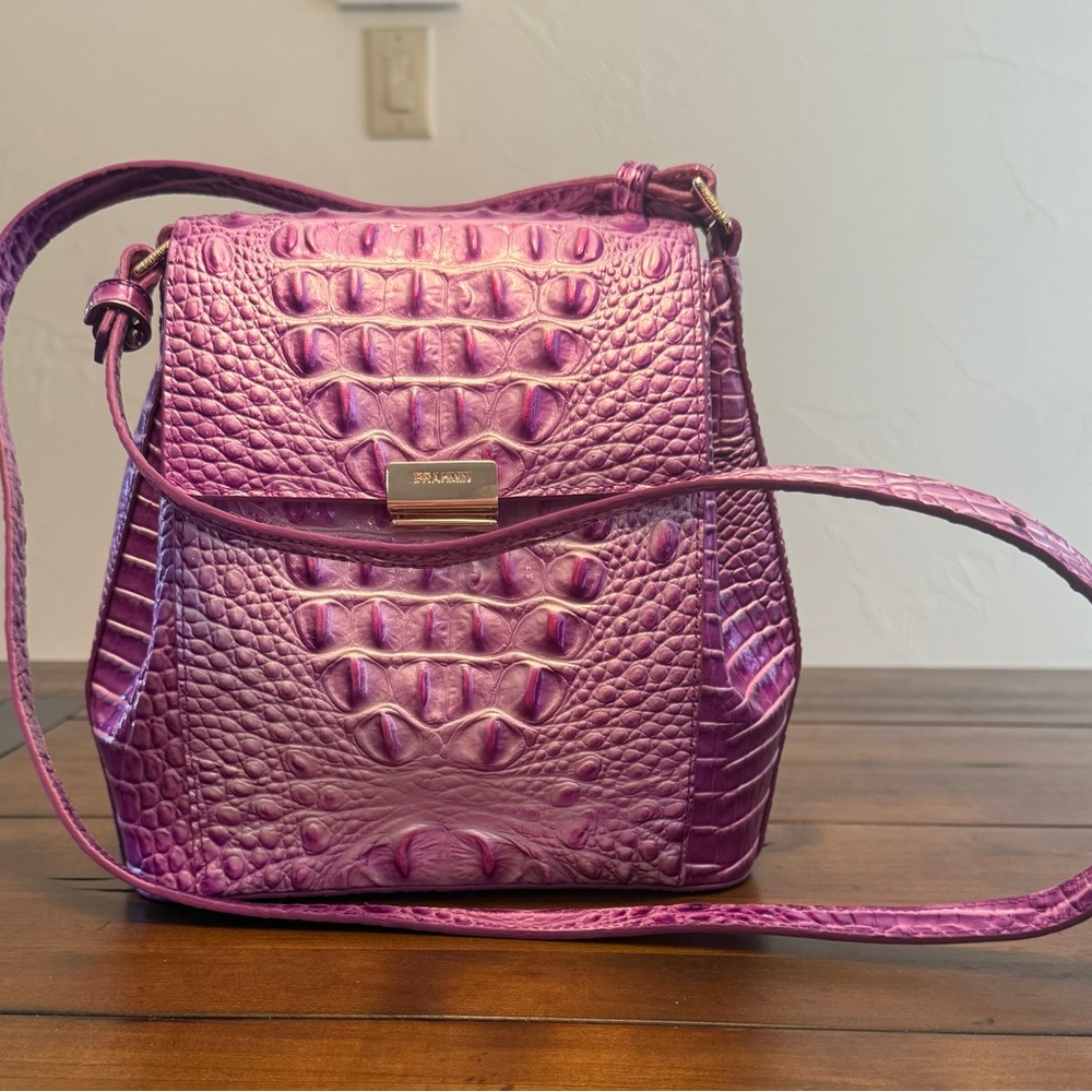 Brahmin Lilac Essence Croc Embossed Leather Crossbody Shoulder Bag NWOT